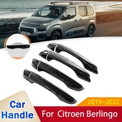 for Citroen Berlingo K9 2019 2020 2021 2022 Peugeot Partner Rifter Gloss Black Outer Door Handle Cover Stickers Car Accessories