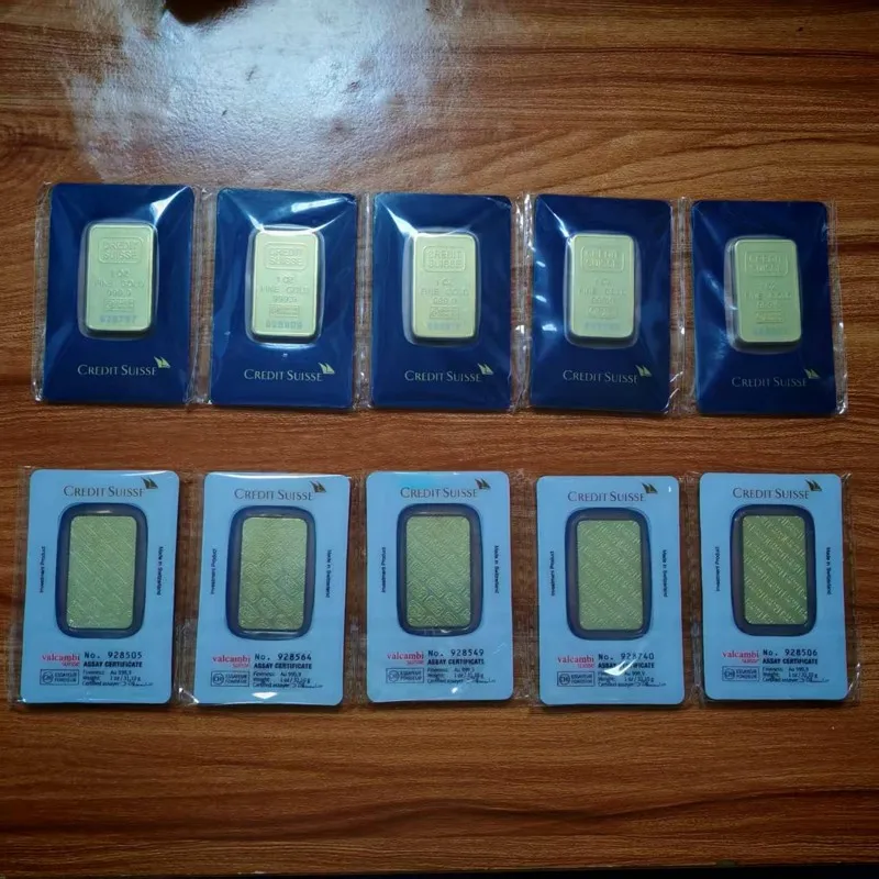 10pcs Suisse 1oz Gold Bar Gold Bullion Swiss Gold Bullion Bars Non-magnetic 24k Gold Plated Brass Core Crafts