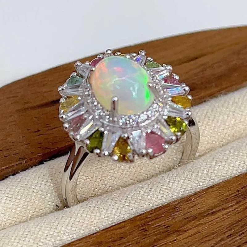 SACE GEMS New Luxury 925 Sterling Silver 7*9MM Natural Opal Gemstone Rings for Women Engagement Cocktail Party Fine Jewelry