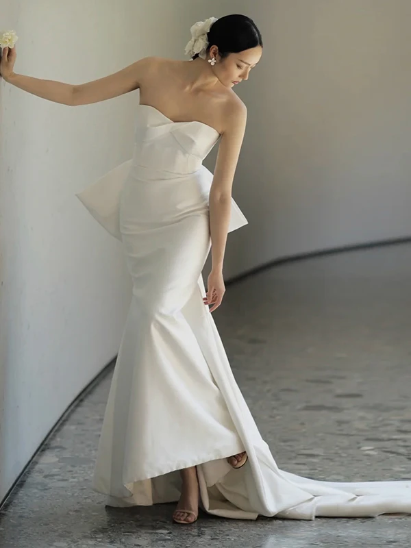 

Новое атласное свадебное платье 2026 года с шлейфом, простое, на заказ, для невесты