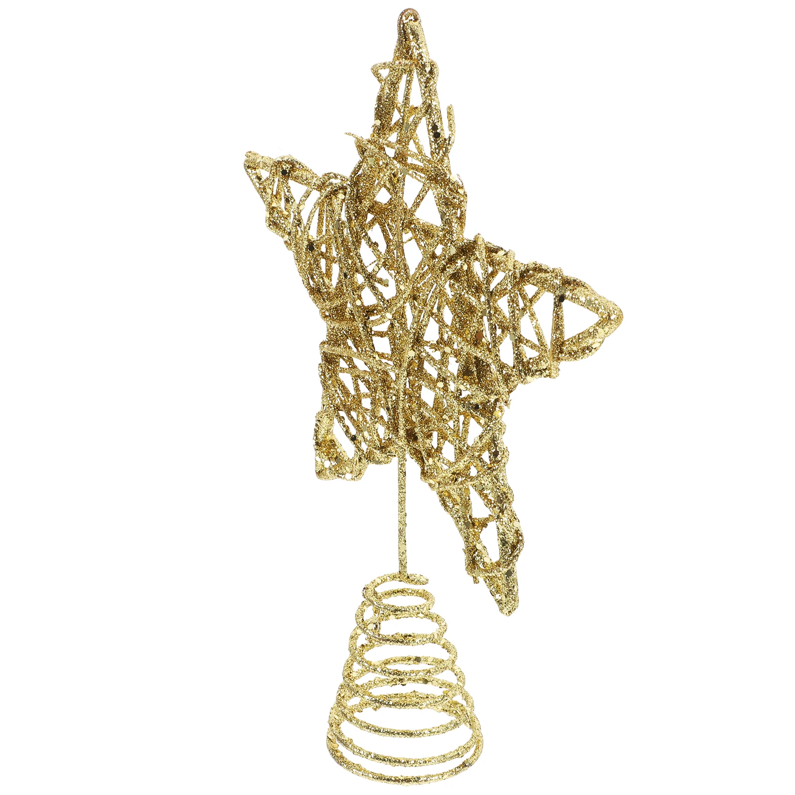 

Glittered Gold Star Christmas Tree Topper Rattan and Wrought Iron Five Pointed Star Elegant Holiday Decoration