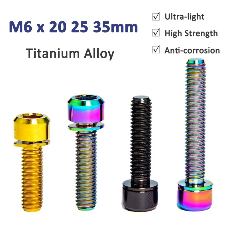 

1PCS Titanium Bolt M6x20 25 35mm Cap Head Hexagon Socket with Gasket Screw for Bicycle Clamp Handle/Bowl set/Hub v-brake Fixing