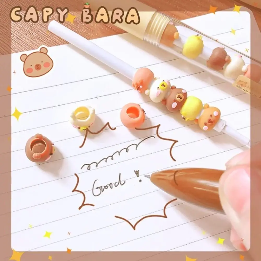 Creative Interesting Capybara Gel Pen Kawaii Writing Cute Beads Pen Aesthetic Black Ink 0.5mm Gel Pen Office Supply