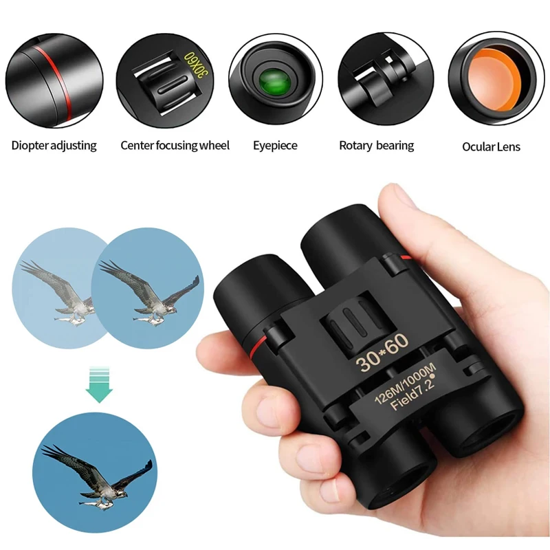 30X60 HD Zoom Portable Binoculars 126M/1000M Long Range Folding Mini Telescope for Vision Hunting Outdoor Camping Sports Travel