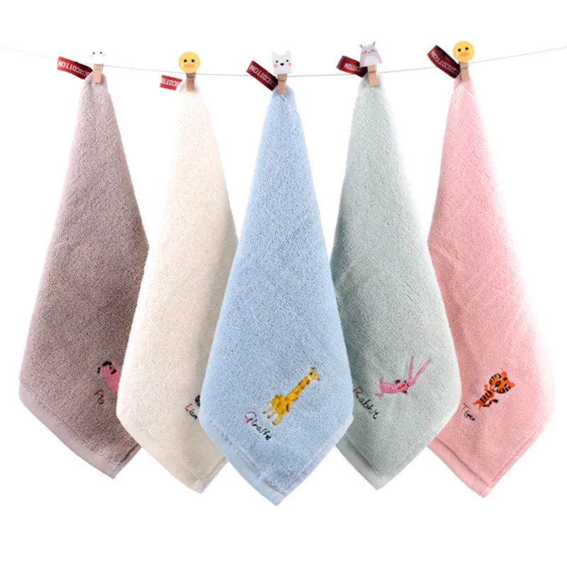 1Pcs 25x25cm 100% Cotton Cartoon Animal Embroidered Small Square Face Towel Baby Hand Children Wash Cloth