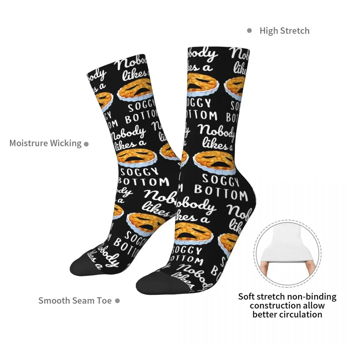 Soggy Bottom British Bake Off Cooking Chef Socks Harajuku Sweat Absorbing Stockings All Season Long Socks for Birthday Present