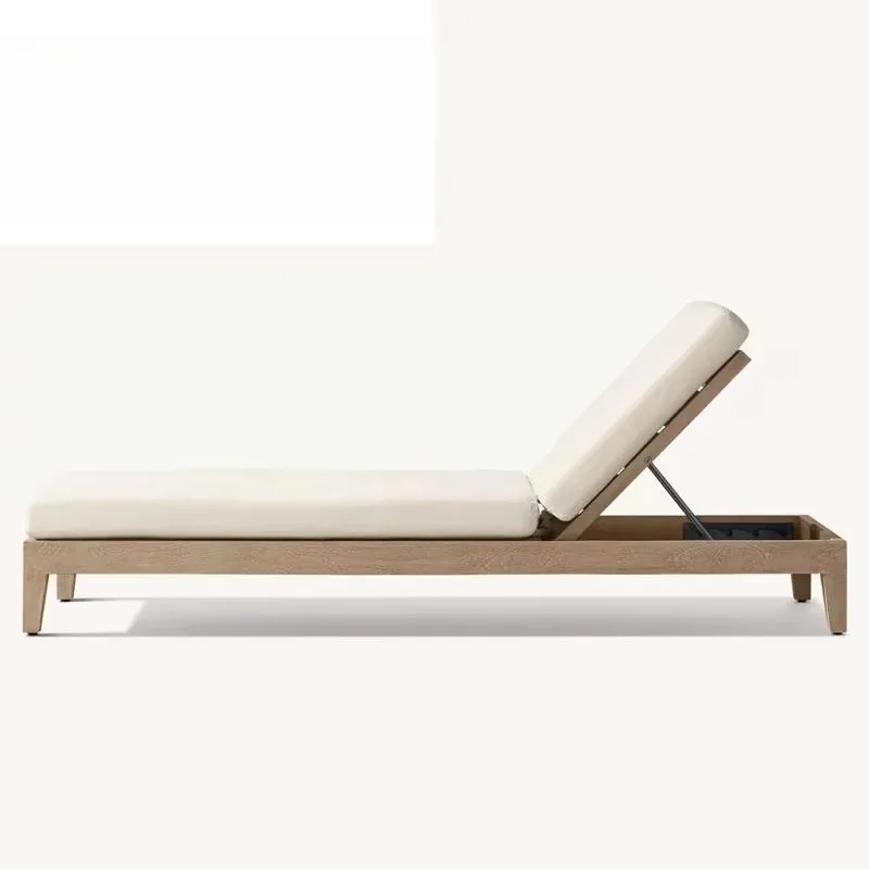 سرير أريكة حديث في الهواء الطلق لحمام السباحة، سرير نهاري للفندق، كرسي استرخاء للتشمس في الحديقة، كرسي خشبي من خشب الساج قابل للتعديل