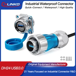 CNLINKO 1/4 Bayonet Connecting USB3.0 Metal Shell Waterproof Data Connector IP68 Connector USB Panel Mount Plug with 0.5m Cable