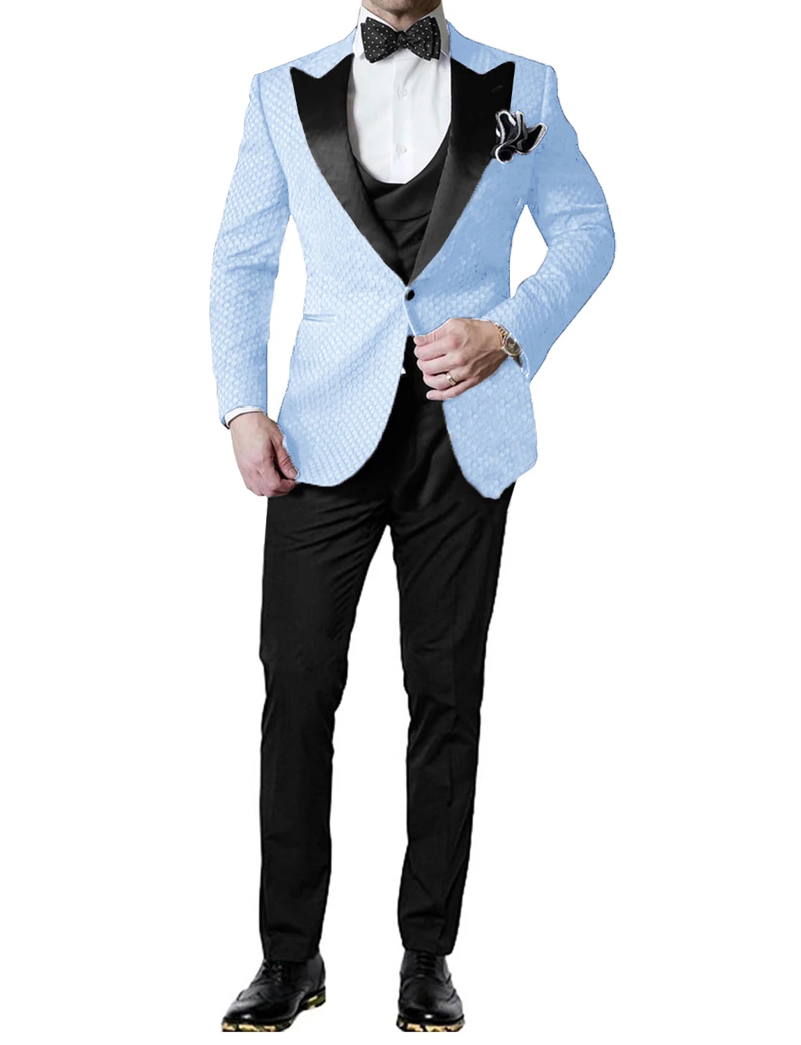 

Men's Suit Waffle Slim Fit Peak Lapel Three Pieces Set Wedding Tuxedo