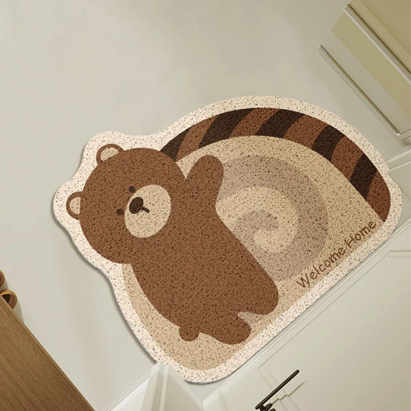 Cute Little Bear Cake Cartoon Silk Circle Floor Mat for Home Use; Scratch Mud, Scrub Soil, Resist Dirt, and Prevent Skid