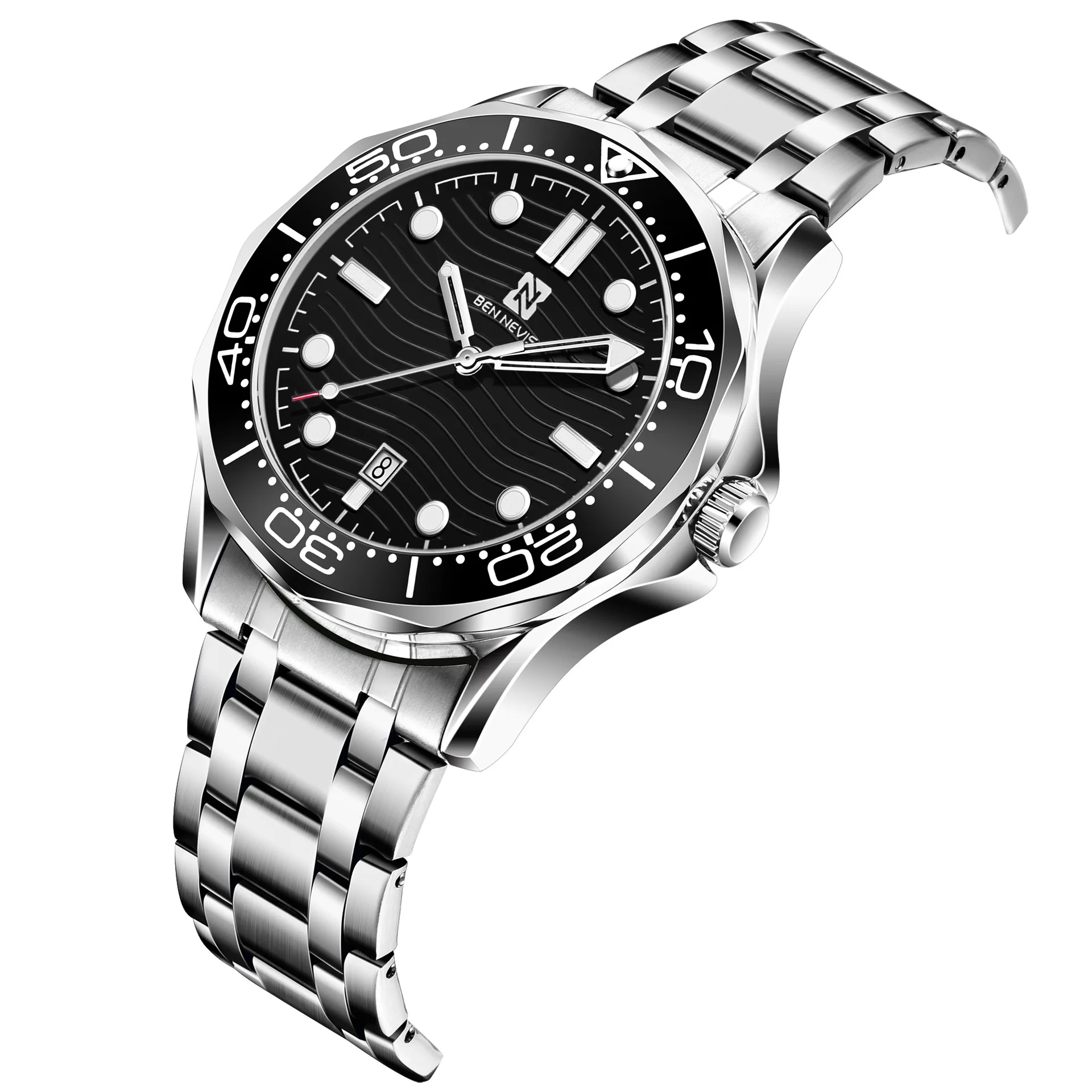 

44mm Men Diving Watch Luxury Watch Men Wristwatch install Quartz Movement stainless steel Strap Diving Men Wristwatch
