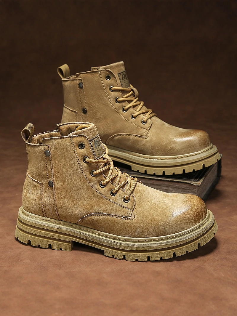 

Мужские высокие ботинки из натуральной кожи, водонепроницаемые, для пустыни, тренировок, альпинизма, в стиле ретро