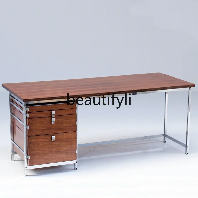 

zq1Desk Modern Simple Desk Writing Desk Italian Retro Stainless Steel