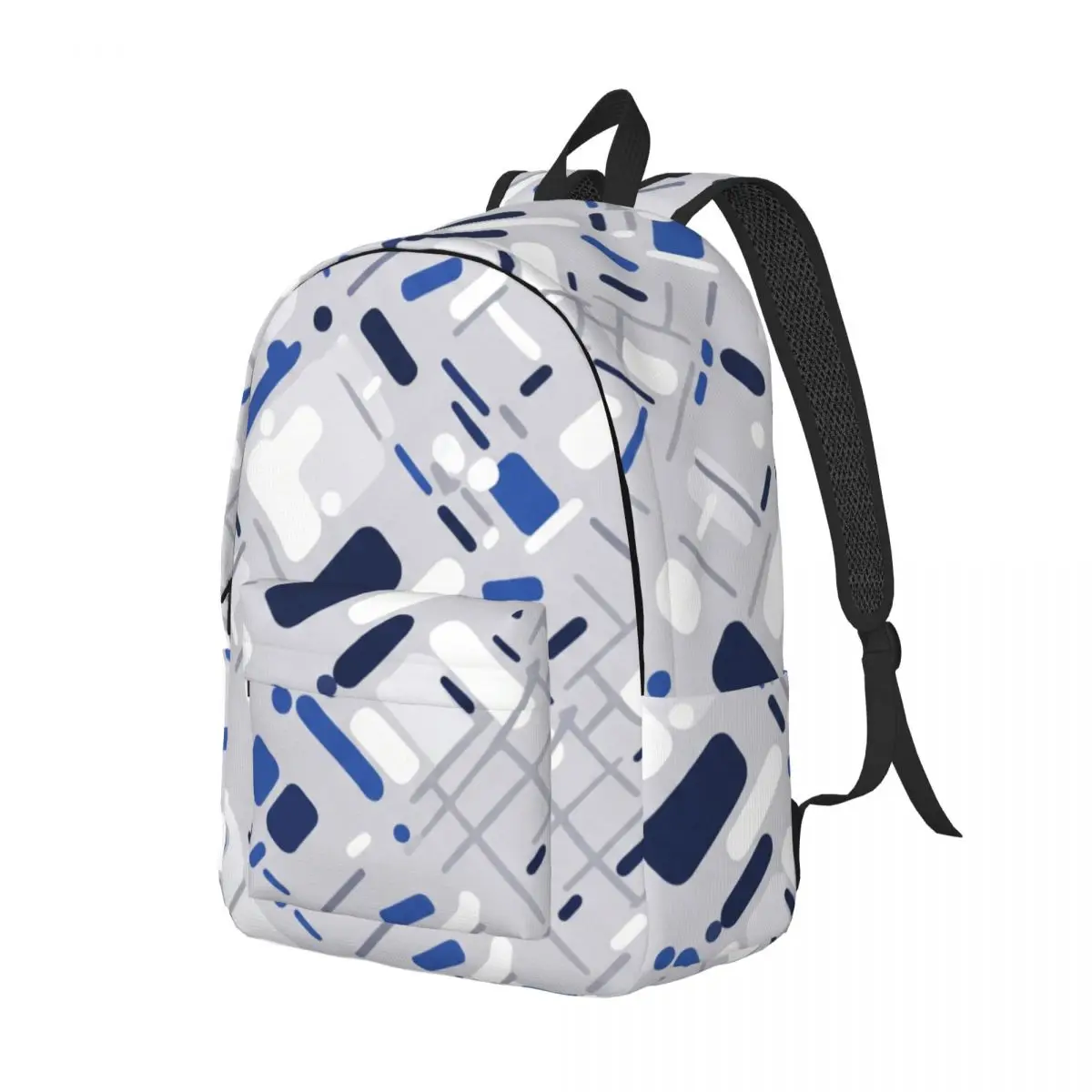 Blue Aesthetic School Backpack Tossed City Grid Node Urban Commuter Light Gray Navy Clean White Lightweight Daypack for School