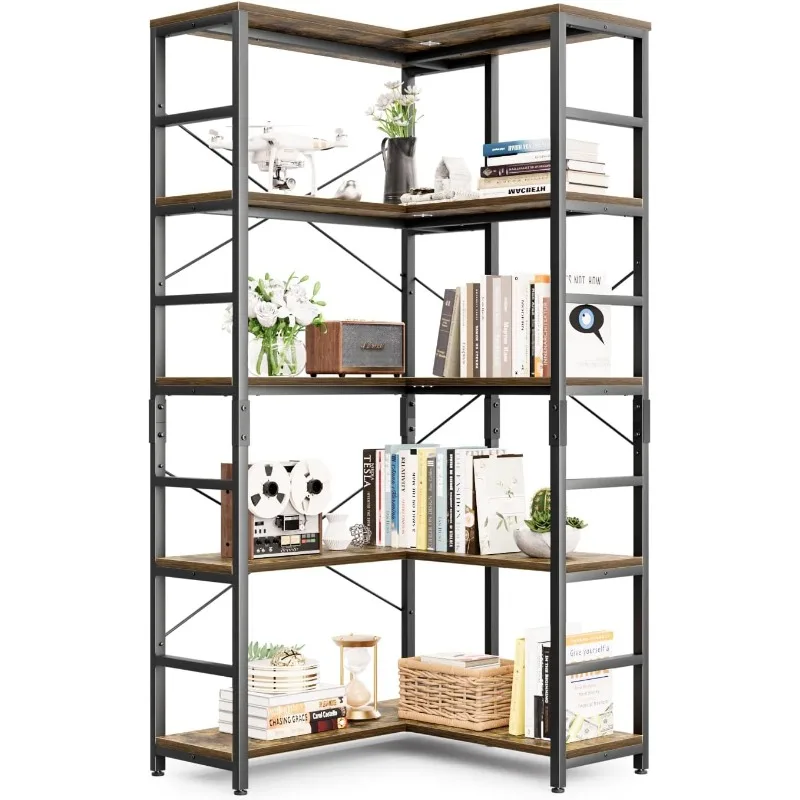 5 Tier Corner , Modern Corner , Large Open , Tall Bookcase, Bedroom