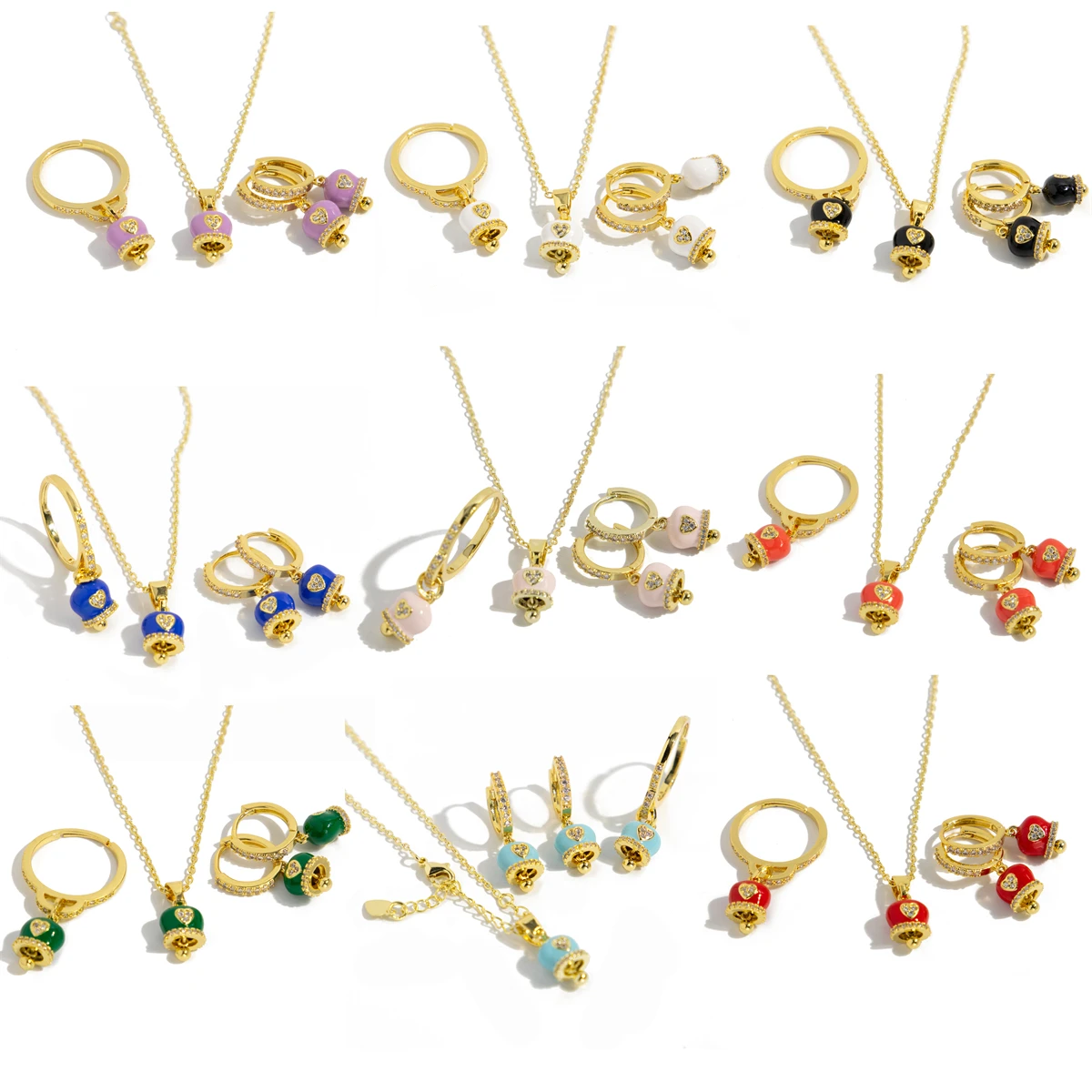 

New cross-border three-dimensional color dripping bell earrings necklace set Halloween Christmas pendant three-piece set