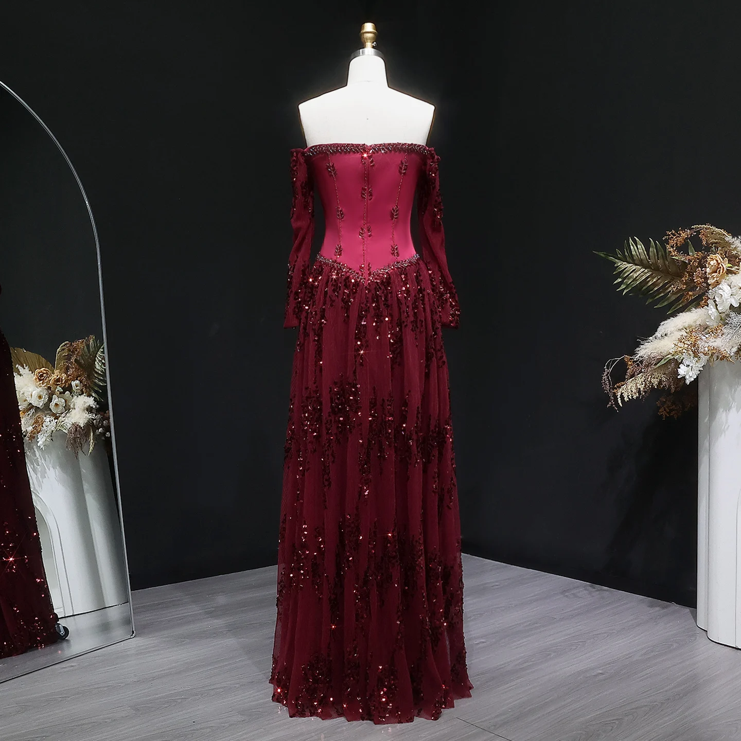 Sharon Said Elegantes Sweetheart-Abendkleid mit Transparenten Langen Ärmeln und Perlen für Hochzeiten, Partys und Bälle SS628 Maßanfertigung – Detail 25