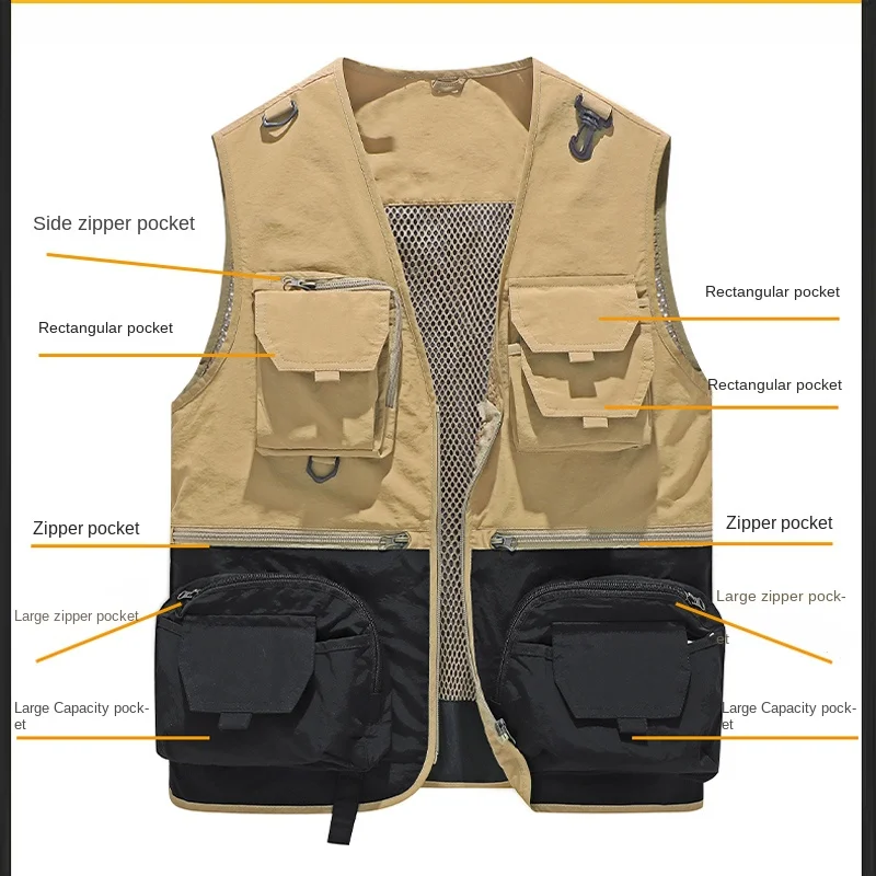 

Men's Fashion Vest Tactical Colorblock Multi-pocket Big Size Quality Outdoor Hiking Fishing Photography Sleeveless Jacket Vests