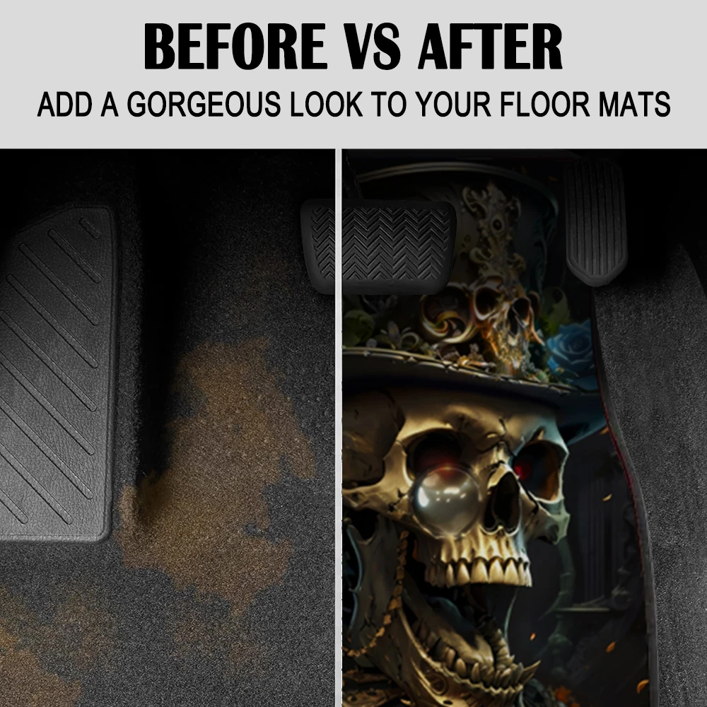 2/4PCS Gentleman Skull Pattern Dywaniki samochodowe pochłaniające wodę Antypoślizgowe dywaniki przeciwporostowe do przednich i tylnych foteli samochodowych — zdjęcie 5