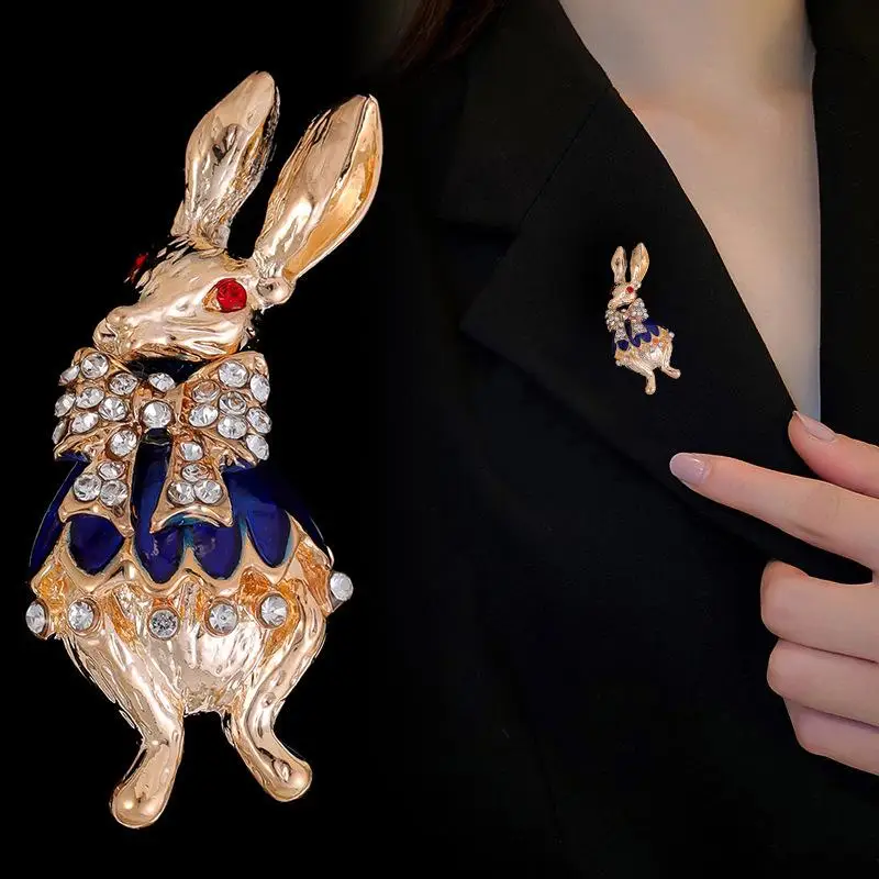 [HS][LA]1Pc Retro Rabbit Glazed Rhinestone Brooches For Women Clothing Coat Jewelry Accessries Gift