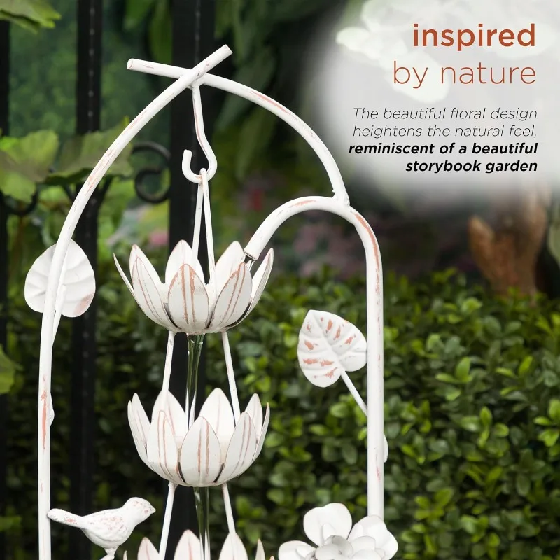 YHL866 30-дюймовый металлический фонтан в деревенском стиле с декоративным цветком — каскадная водопадная функция для садов