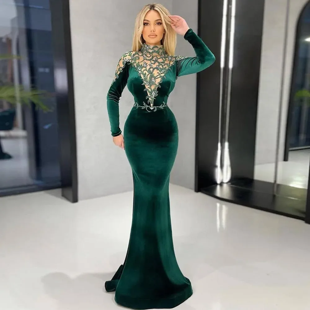 

Elegant Luxury Ladies Custom Evening dress Sexy turtleneck applique wrap hips with floor-length ladies formal party dress