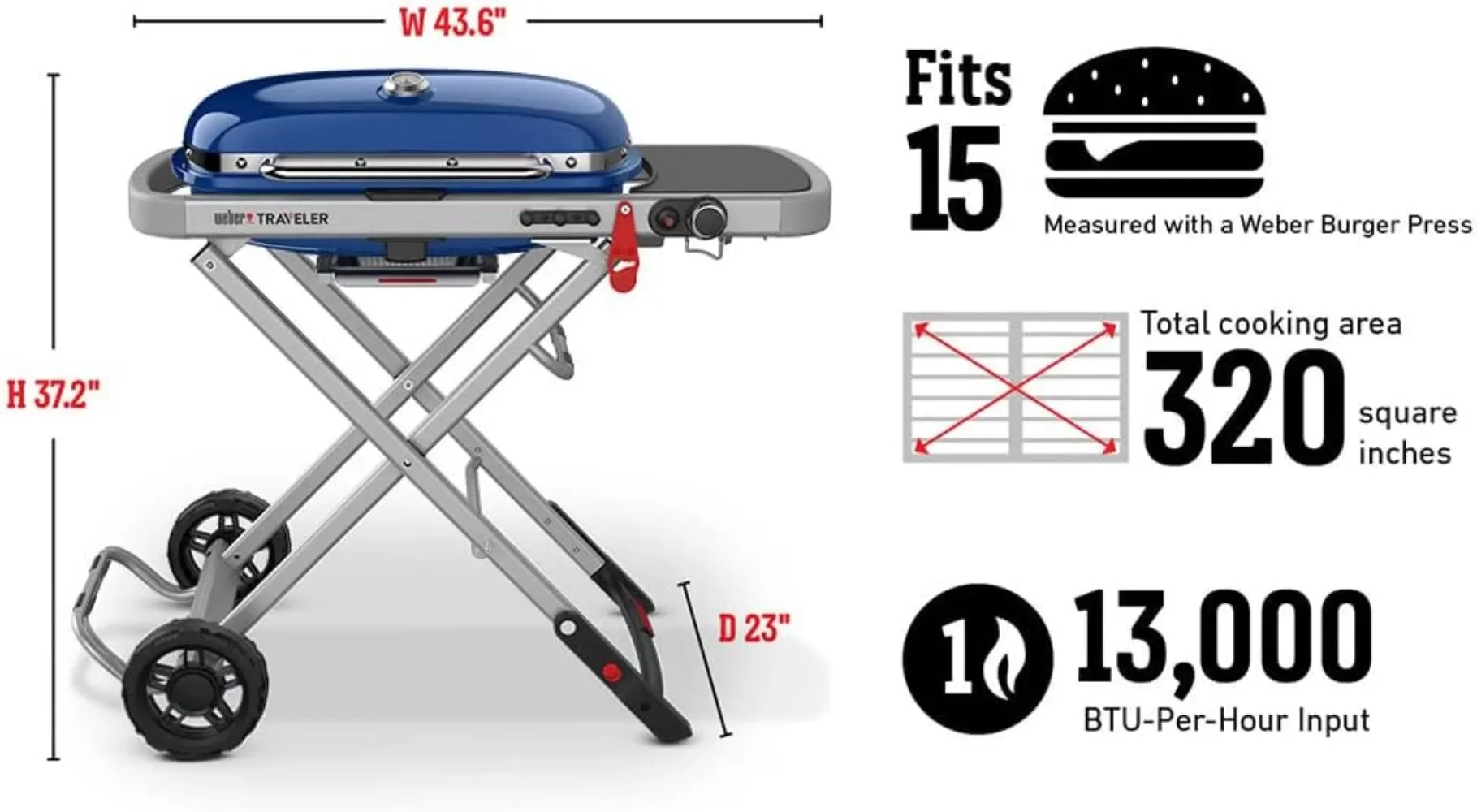 Weber Traveler Parrilla de Gas portátil, azul