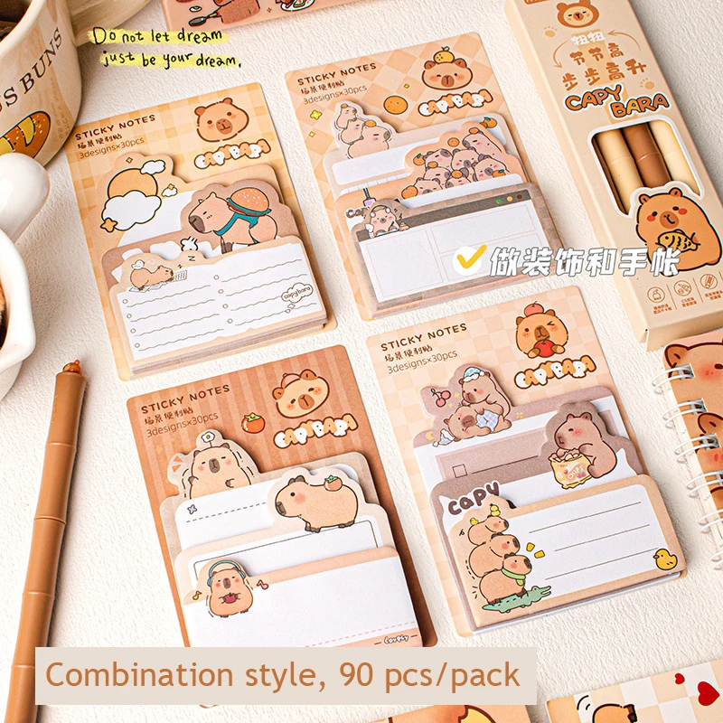 30/90 Sheets Cute Capybara Sticky Notes Kawaii Notepad Index Office Accessories Memo Pad Aesthetic Stationery School Items