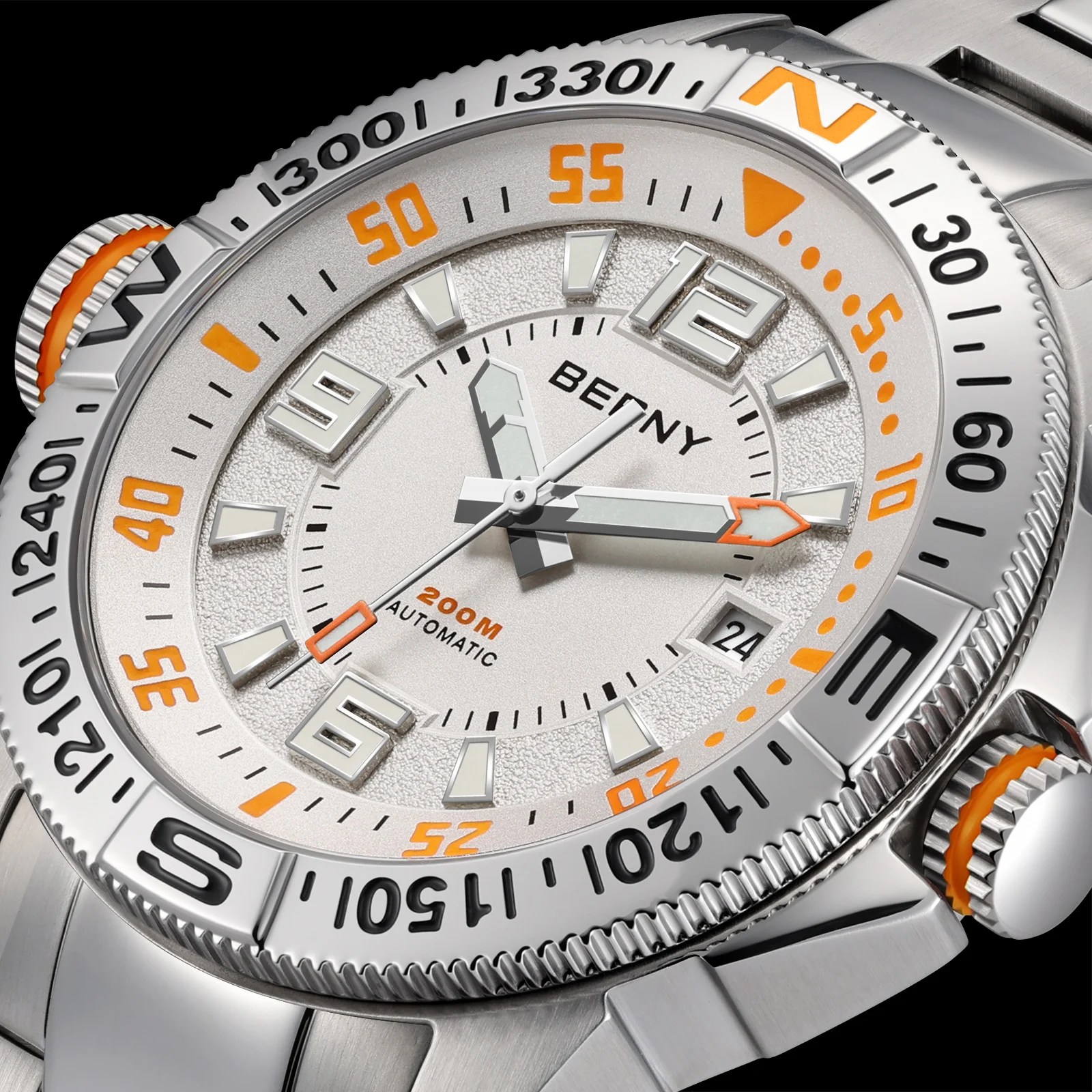 BERNY Automatic Men's Diver Watch 20ATM Compass Rotating Bezels Super Luminous Sapphire AR Luxury Fashion Outdoor Watch for Men