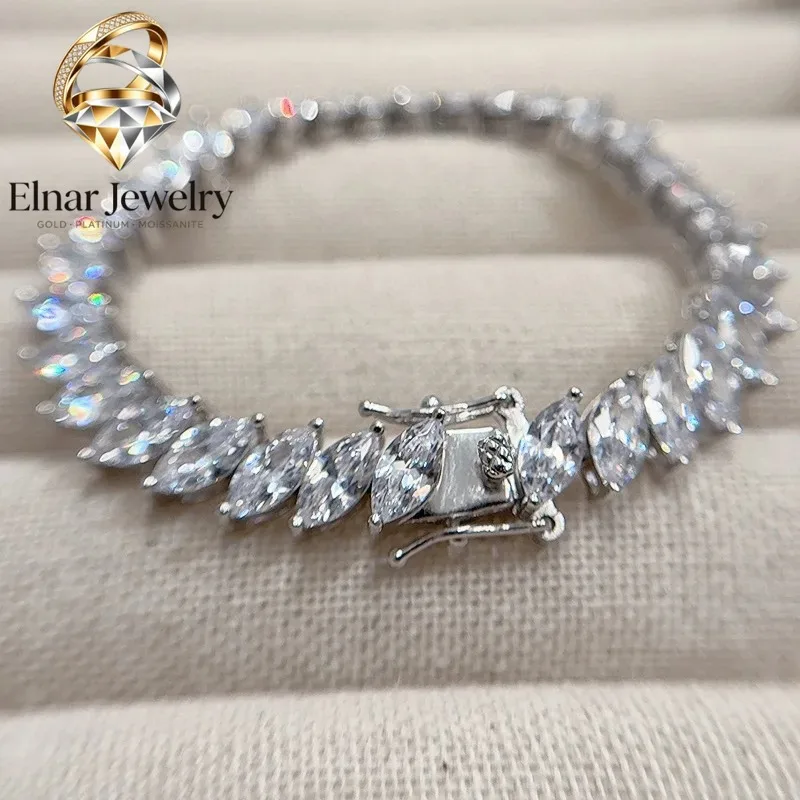 

Elnar Jewelry Luxury Solid Platinum PT950 Women's 0.5 karat Horse Eye Moissanite Diamond Bracelet Witch Empty Diamond Bracelet