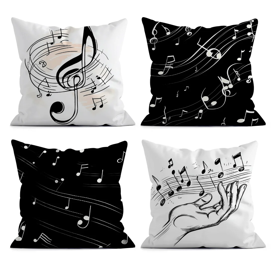 Decorative Musical Notes Print Pillow Covers Set of 4 Throw Cushions Artistic Home Decor Accent Throw Pillow for Sofa Bedroom