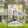 Welcome Spring Garden Flag 12 x 18 Inch Cat Floral Decor jjp
