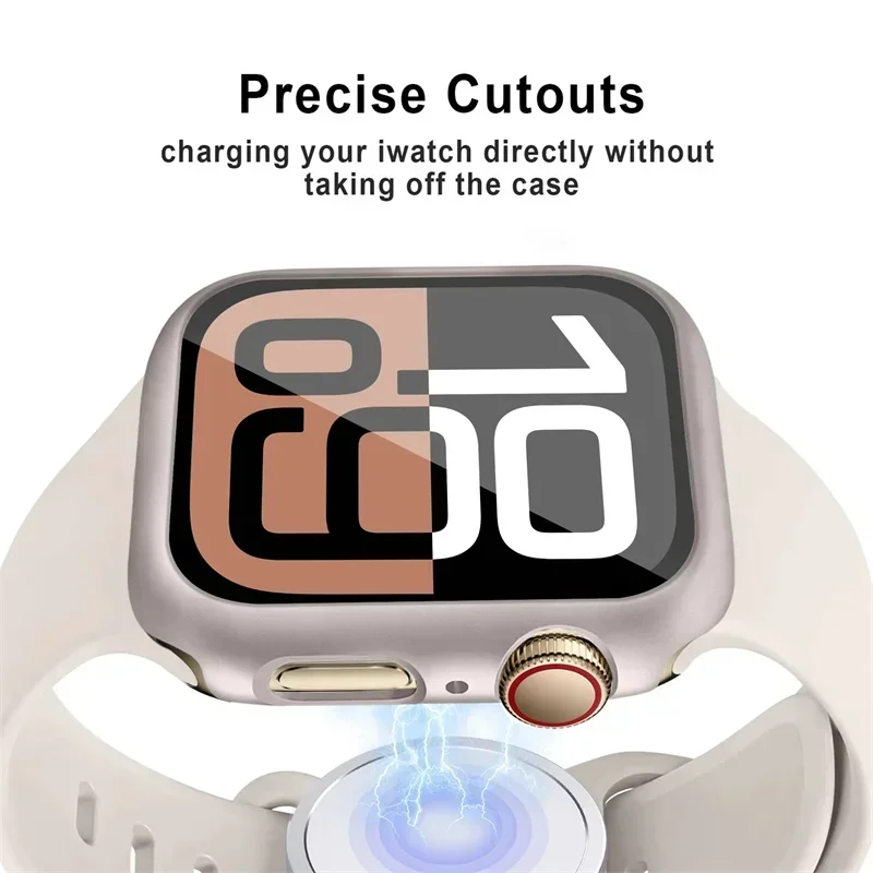 Закаленное стекло + чехол для Apple Watch, чехол 10, 42 мм, 46 мм, аксессуары, матовый жесткий бампер для ПК, защитная пленка для экрана iWatch series, 10 полос