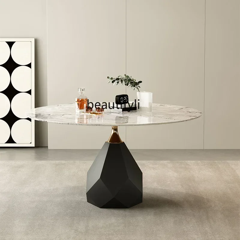 

6239P lt Pure natural luxury stone dining table, marble round table, advanced modern light luxury simple small apartment French