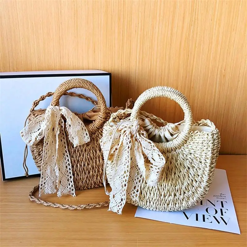 2024 Fashion Straw Bag Ins Bohemian Style Women\'s One Shoulder Bag Portable Ladies Basket Bags