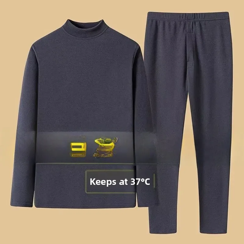 

Thick Winter Thermal Underwear Set for Men Half High Collar Dervo Warmth Long Sleeve Long Pants Home Clothes Youth Size