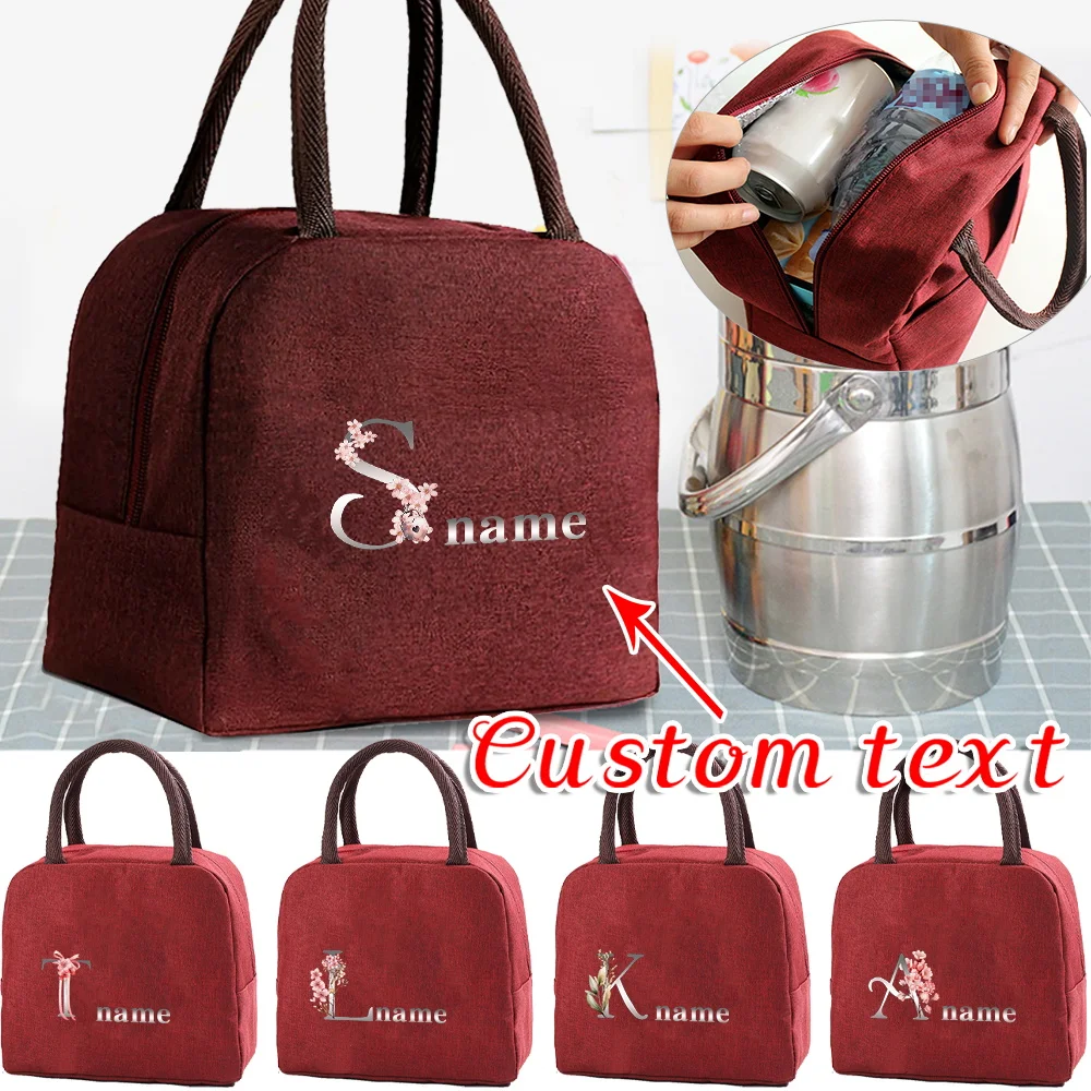Индивидуальная изолированная красная сумка для обеда, сумка-бенто, алюминиевая фольга, изолированный ланч-бокс с буквенным узором, сумка для еды для кемпинга и пикника