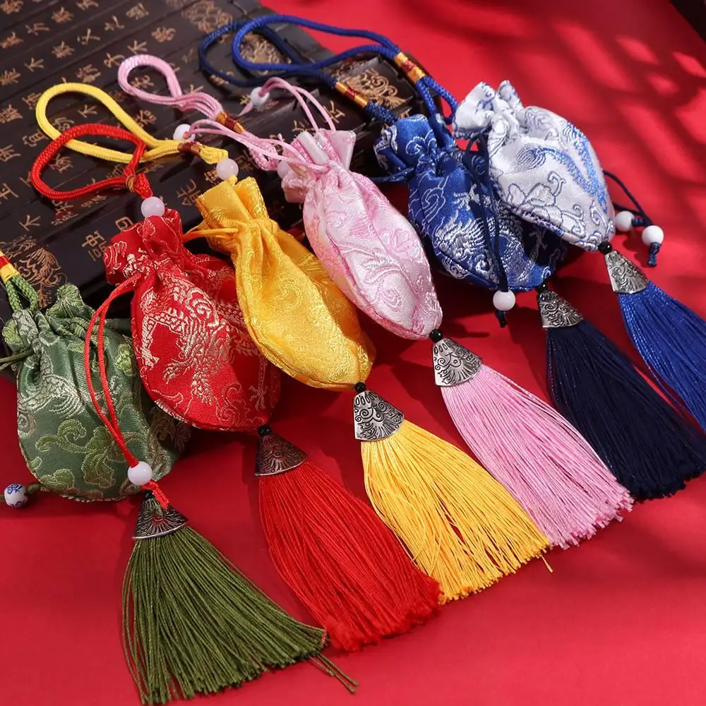 Smooth Flower Women Sachet Dragon Hanging Chinese Style Sachet Tassel Pendant Jewelry Storage Bag Children