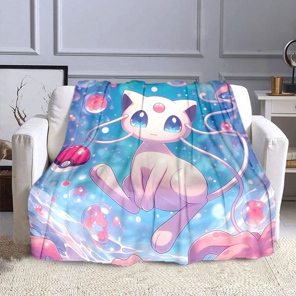 Japanese Cartoon Pokemon Cute Mew Pink Fluffy Soft Flannel Blanket Sofa Adult Blanket Office Lunch Break Blanket Gift Miniso