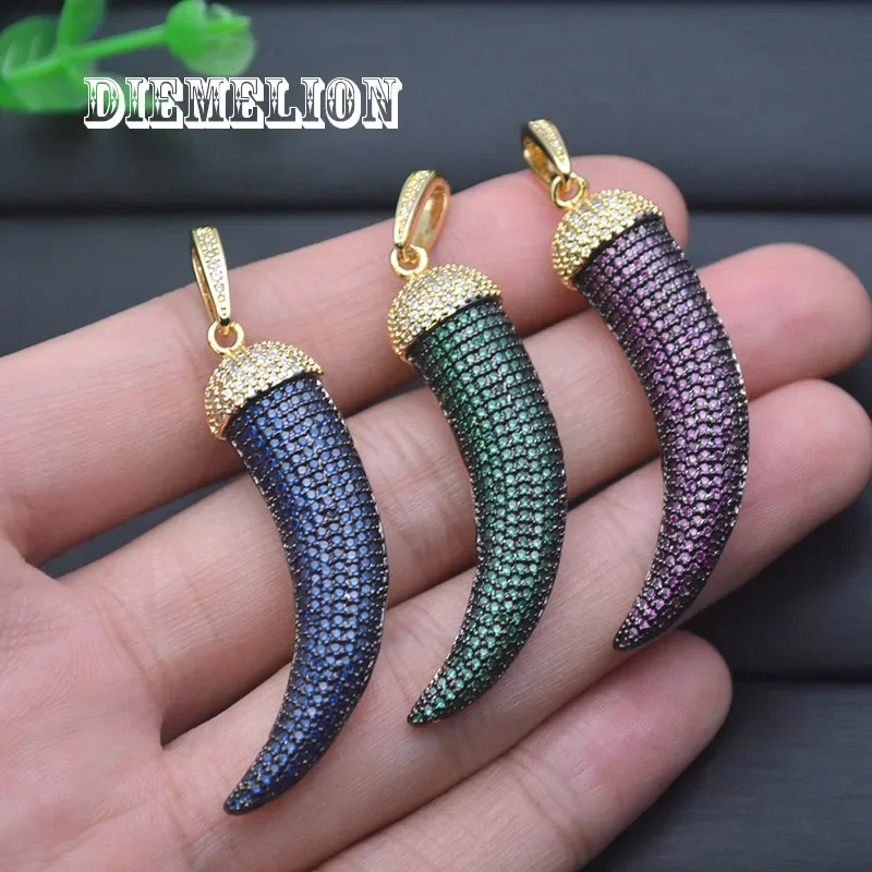 Colgante de colmillo de lobo para hombres y mujeres, joyería de lujo, ajuste de pavé de circonita cúbica colorida completa, accesorio de collar Diy, envío directo