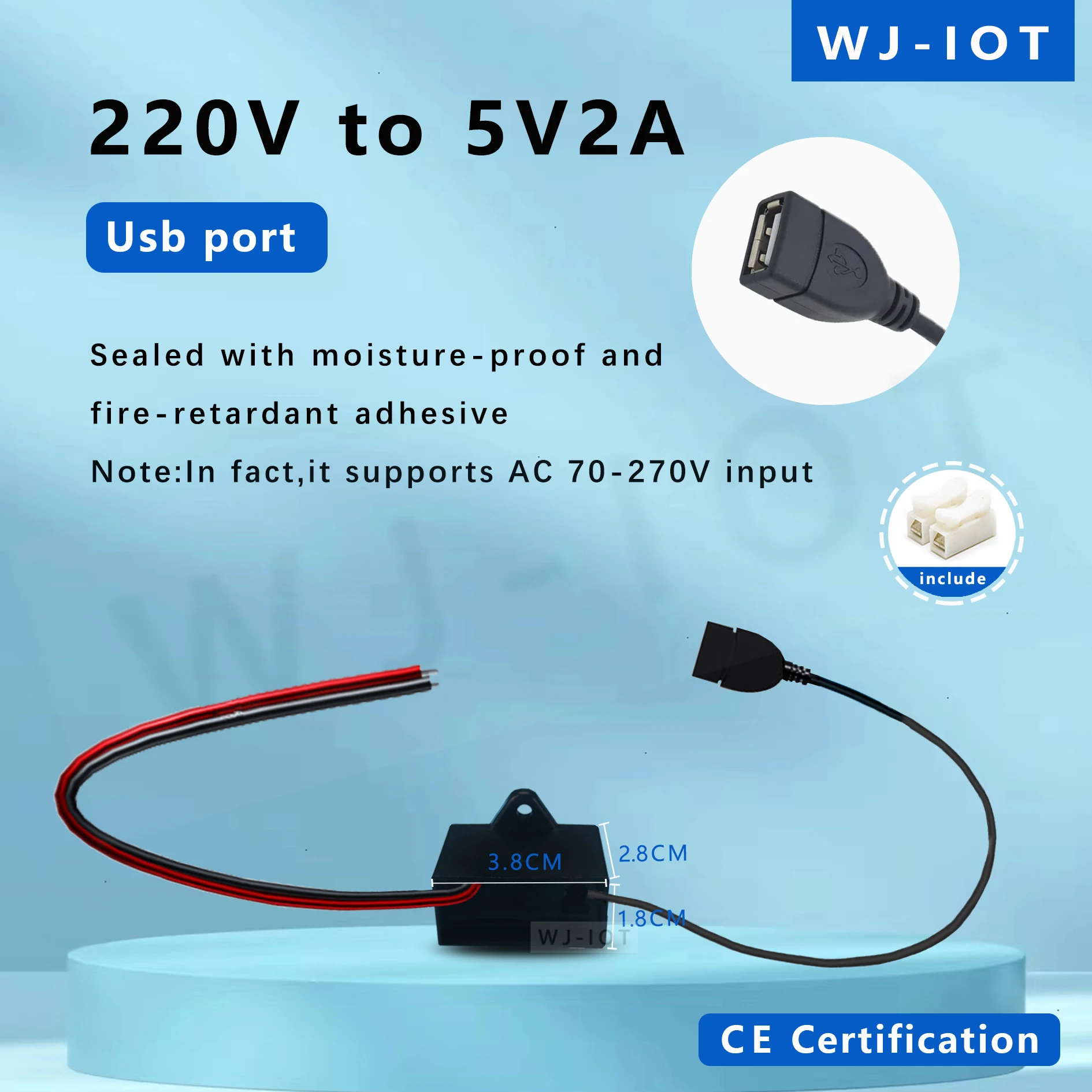 

Waterproof 220V To 5V 1A/2A Wireless Video Camera Power Transformer Household Power Supply WiFi Monitoring Adapter USB Port