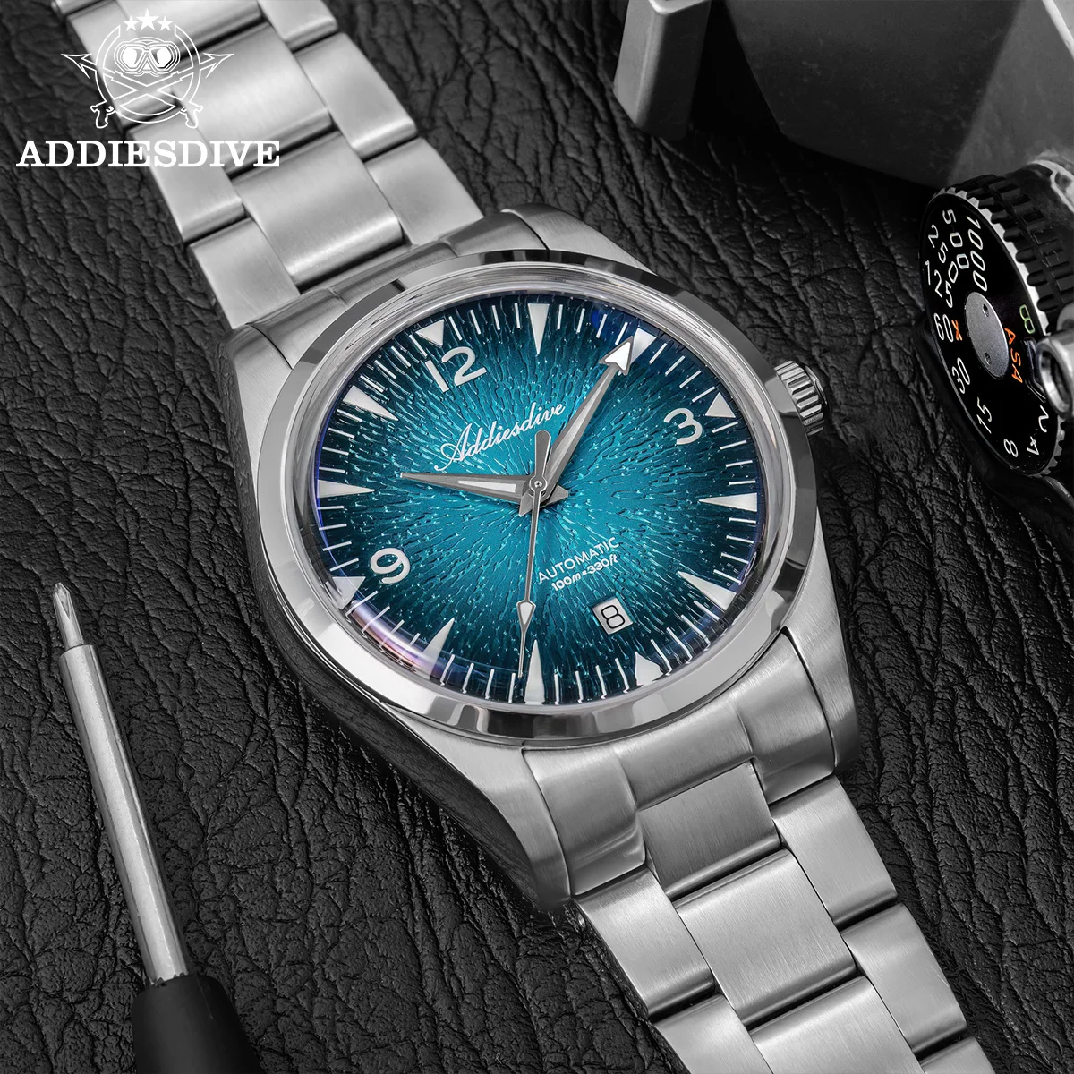 

ADDIESDIVE 38mm Men's Automation Watch Bubble Mirror Glass Super Luminous 100m Waterproof Wristwatch Stainless Steel Men Watches