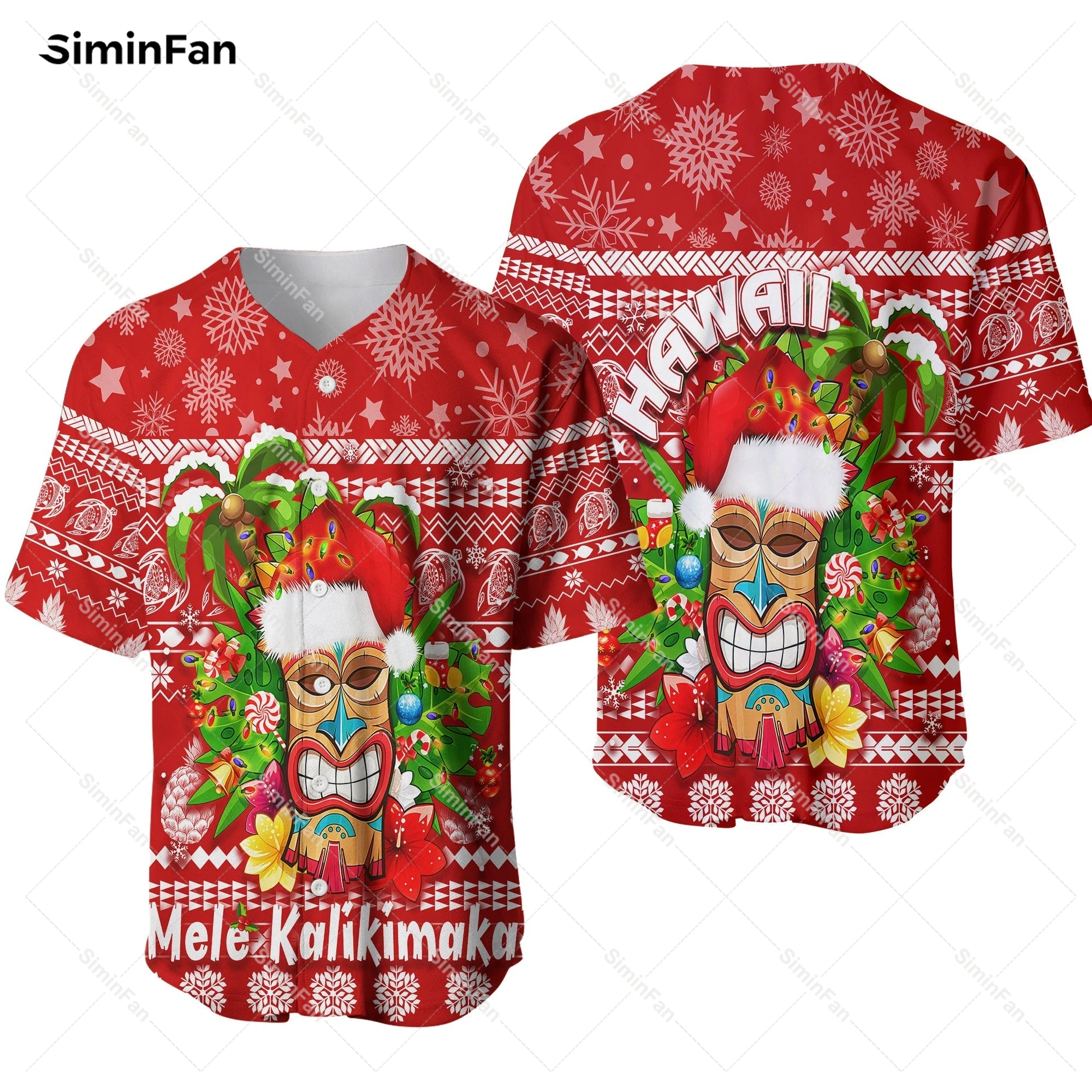 Mele Kalikimaka Hawaii Christmas 3D Printed Baseball Jersey Shirts Men Summer Collarless Tee Camisa Unisex Tshirt Female Top