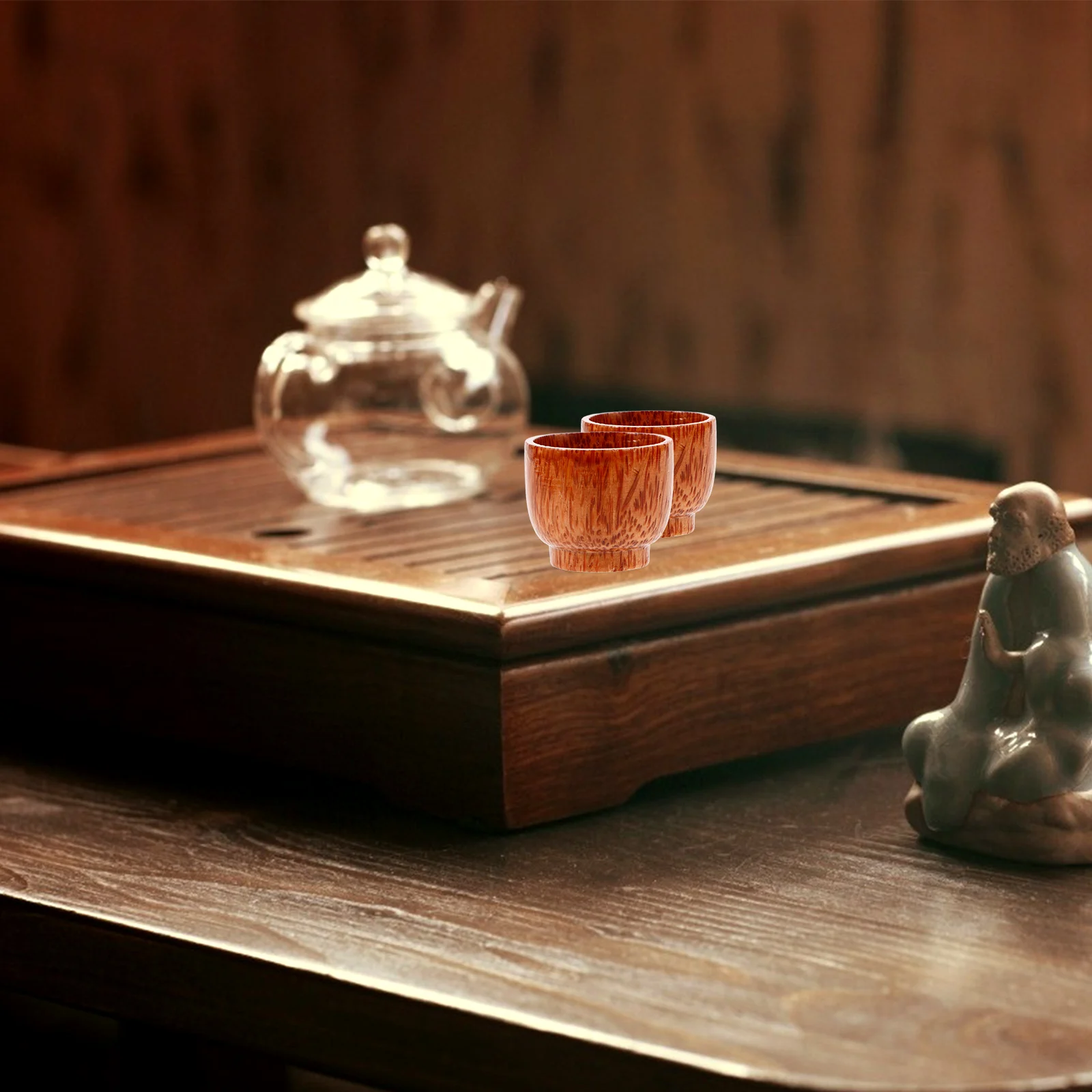 

2pcs Wooden Cup Hand-Carved Natural Wood Mug For Tea Wine Hot Drink Multi-Functional Beverage Cup Home Office Travel Use