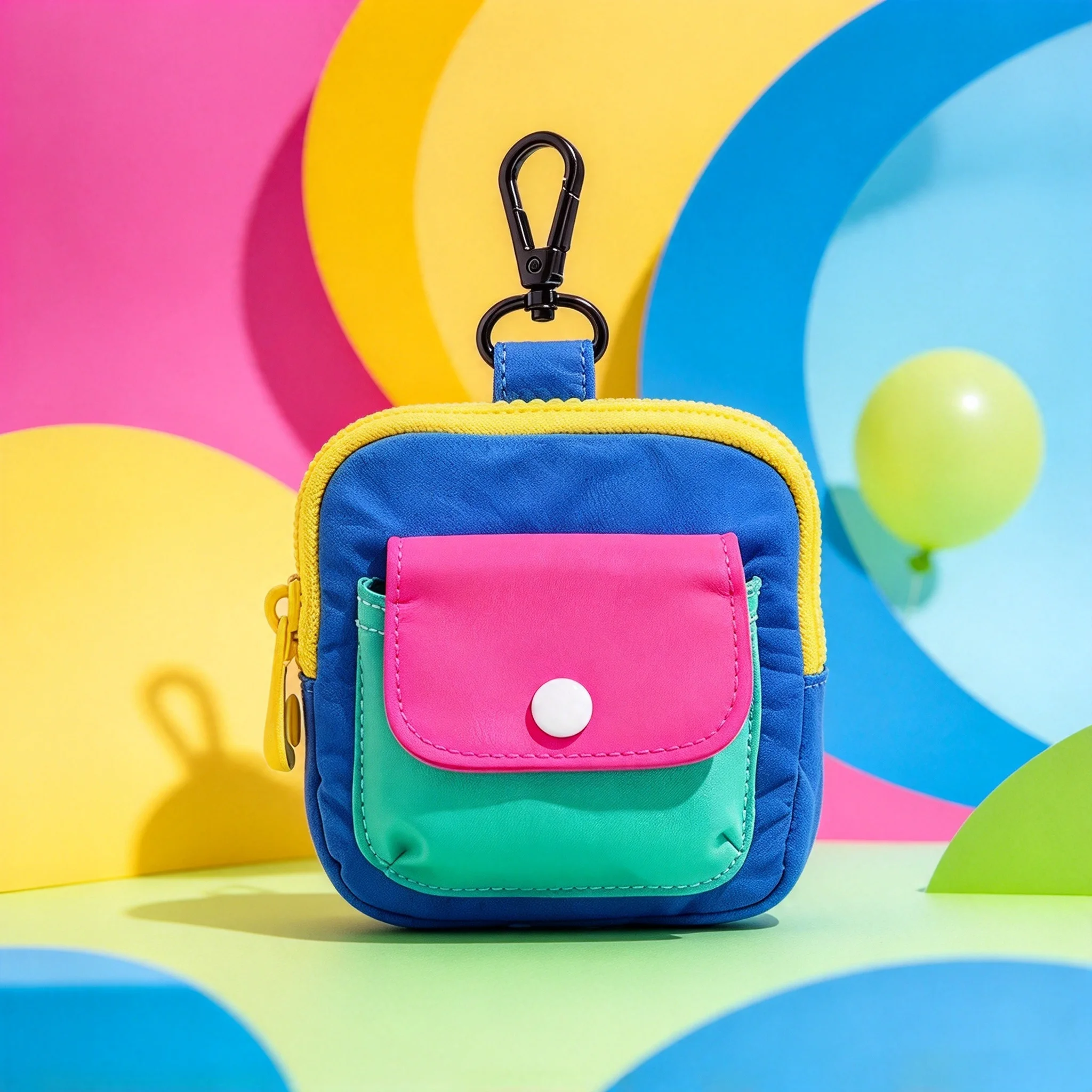 Dopamine Color Mini Wallet Keychain Coin Purse Mini Zipper Earphone Bag Cute Backpack Accessory Pendant Gift for Women