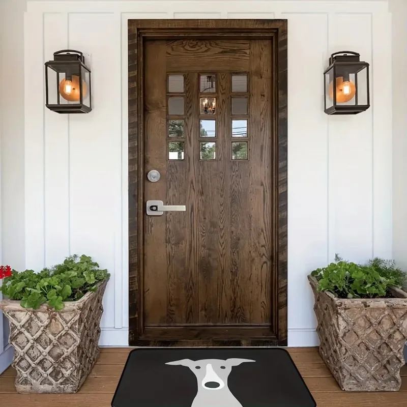 Minimalist Grey Whippet Dog Silhouette Print Non Slip Indoor Front Door Rug Simple Pet Art Home Entry Decor Flannel Door Mat