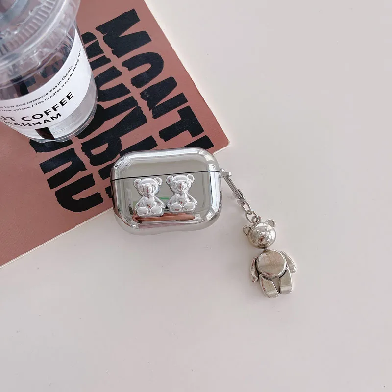 Funda enchapada de oso para AirPods 1, 2, 3, Apple AirPods Pro, generación de auriculares, protección para chicas
