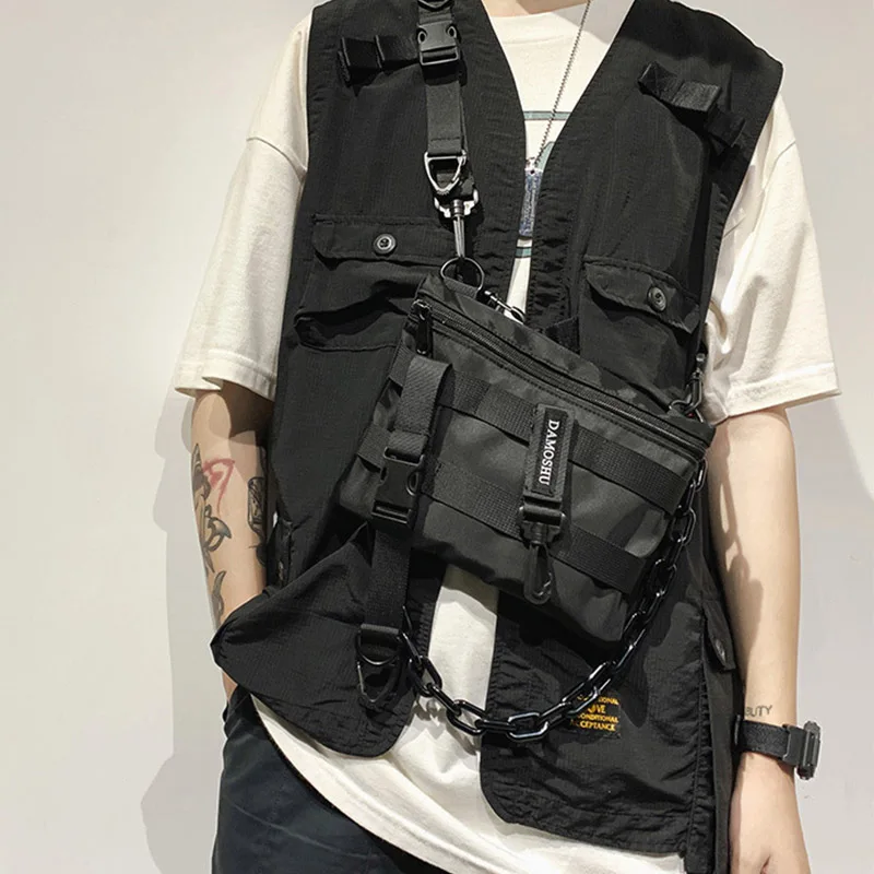 Functional Tactical Chest Bag For Unisex Fashion Bullet Hip Hop Vest Streetwear Bag Waist Pack Woman Black Wild Chest Rig Bag