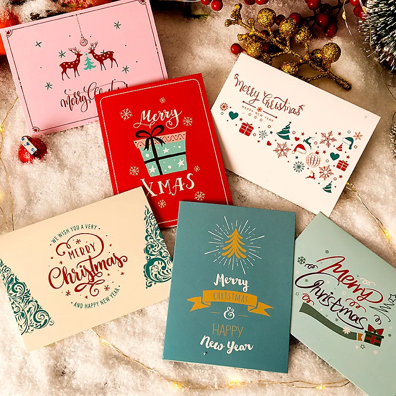 10pcs/set Merry Christmas Greeting Cards Kraft Paper Custom Blank Paper Cards Christmas Party Greeting Invitation for Guest