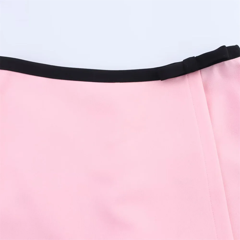 nuovo articolo estivo da donna decorazione con fiocco colore a contrasto design con fessura temperamento top corto gonna slim fit pantaloni